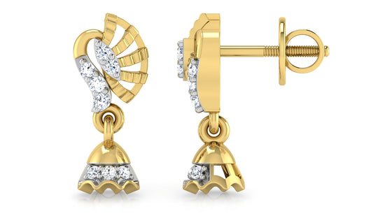 Style Stigma Diamond  Gold Danglers Front and Side View 