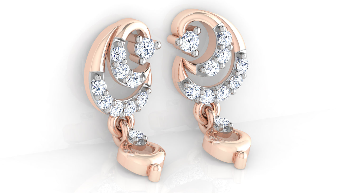 Snail Sensation Diamond Rose Gold Danglers Bottom View