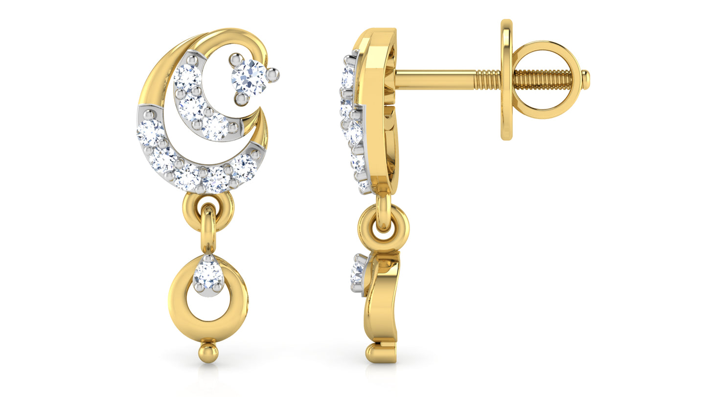 Snail Sensation Diamond  Gold Danglers Front and Side View