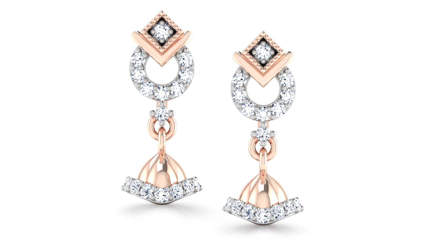 Ring Bellet Diamond Rose Gold Danglers Front View