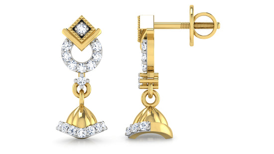 Ring Bellet Diamond Gold Danglers Front and Side View