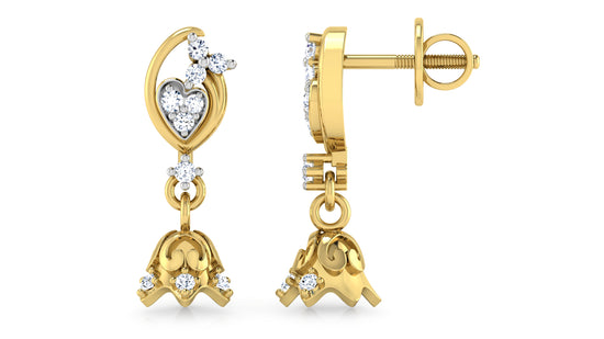 Timeless Treasures Diamond  Gold Danglers Front and Side View