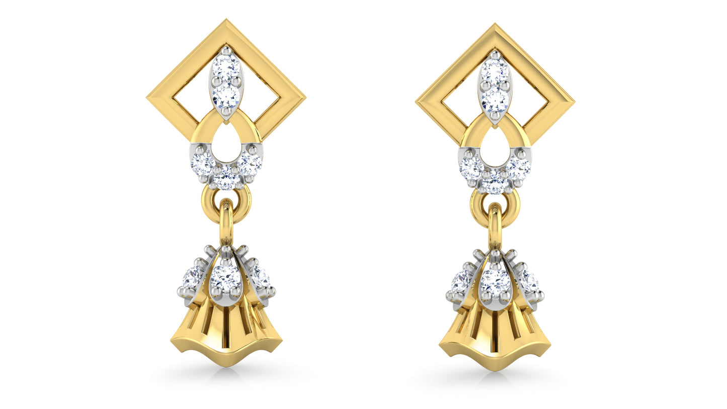 Geometric Gems Artificial Diamond Gold Danglers Front View