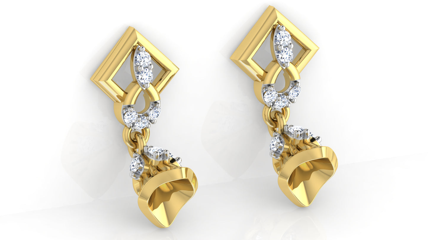 Geometric Gems Artificial Diamond Gold Danglers Bottom View 