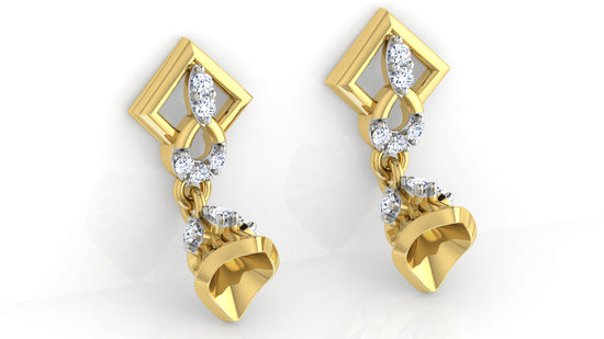 Geometric Gems Artificial Diamond Gold Danglers Bottom View 