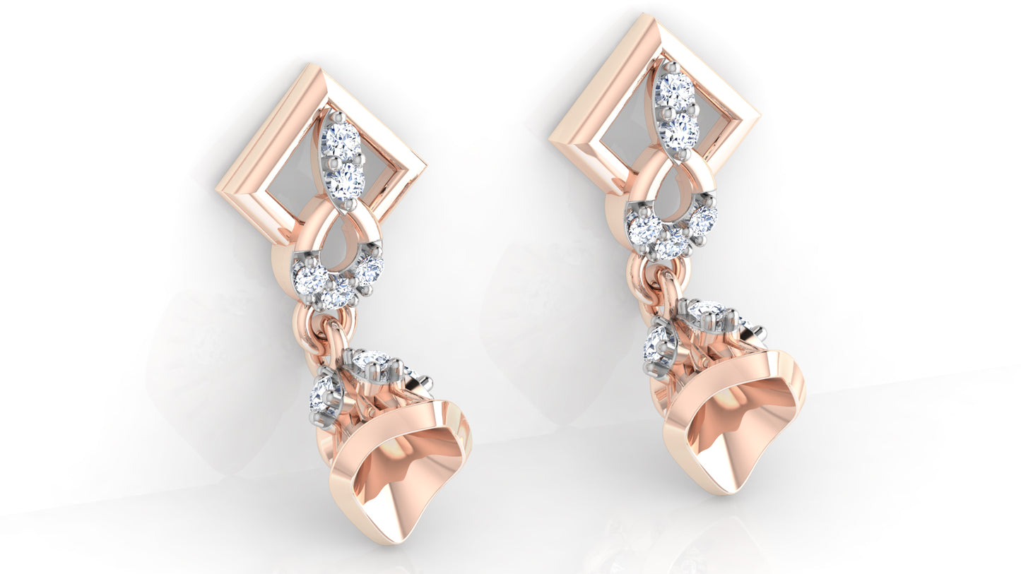 Geometric Gems Artificial Diamond Rose Gold Danglers Bottom View