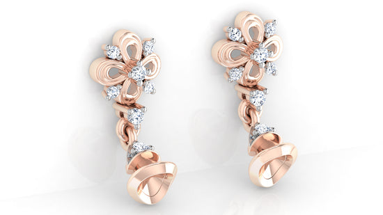 Flower Hangings Artificial Diamond Rose Gold Danglers Bottom View