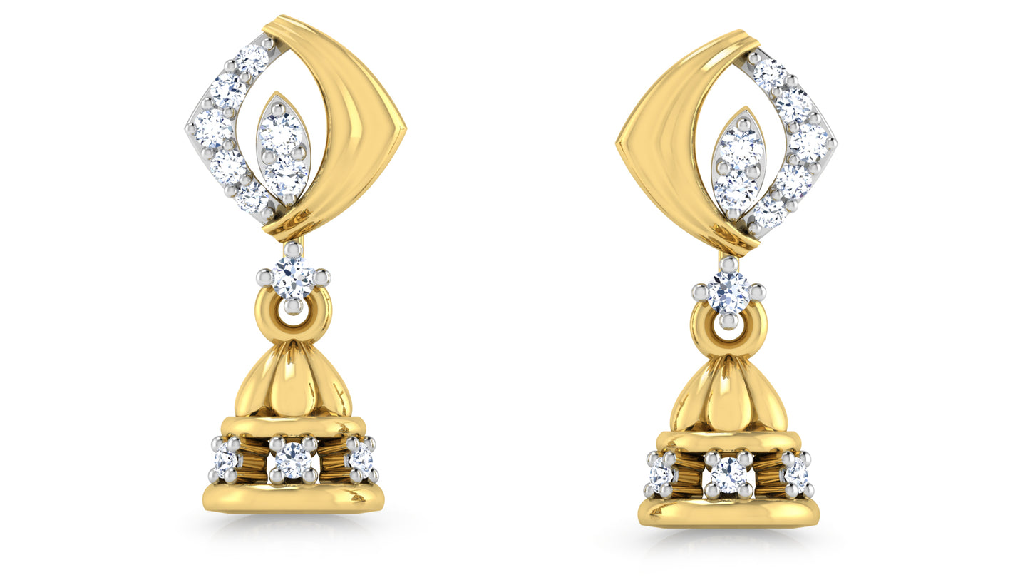 Well Bell Synthetic Diamond Gold Danglers Front View