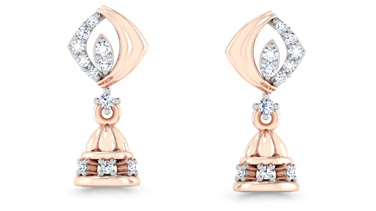 Well Bell Synthetic Diamond Rose Gold Danglers Front View