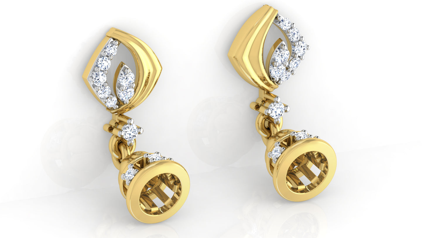 Well Bell Synthetic Diamond Gold Danglers Bottom View