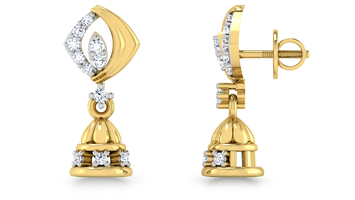 Well Bell Synthetic Diamond Gold Danglers Front and Side View