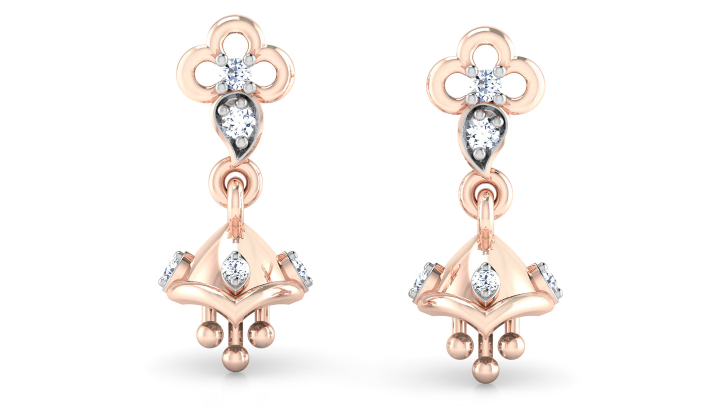 Jhum Jhum Synthetic Diamond Rose Rose Gold Danglers Front view