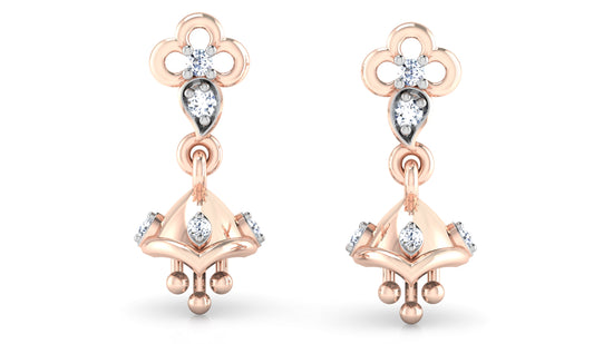 Jhum Jhum Synthetic Diamond Rose Rose Gold Danglers Front view