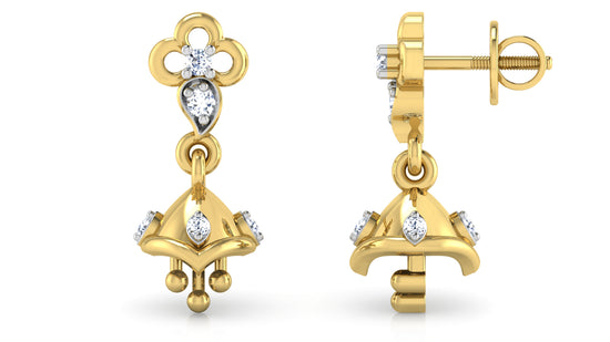 Jhum Jhum Synthetic Diamond Gold Danglers Front and Side View