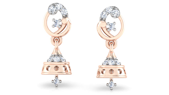 Bejewelled Ears Artificial Diamond Rose Gold Danglers Front View