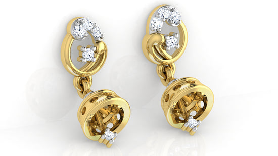 Bejewelled Ears Artificial Diamond Gold Danglers Bottom View