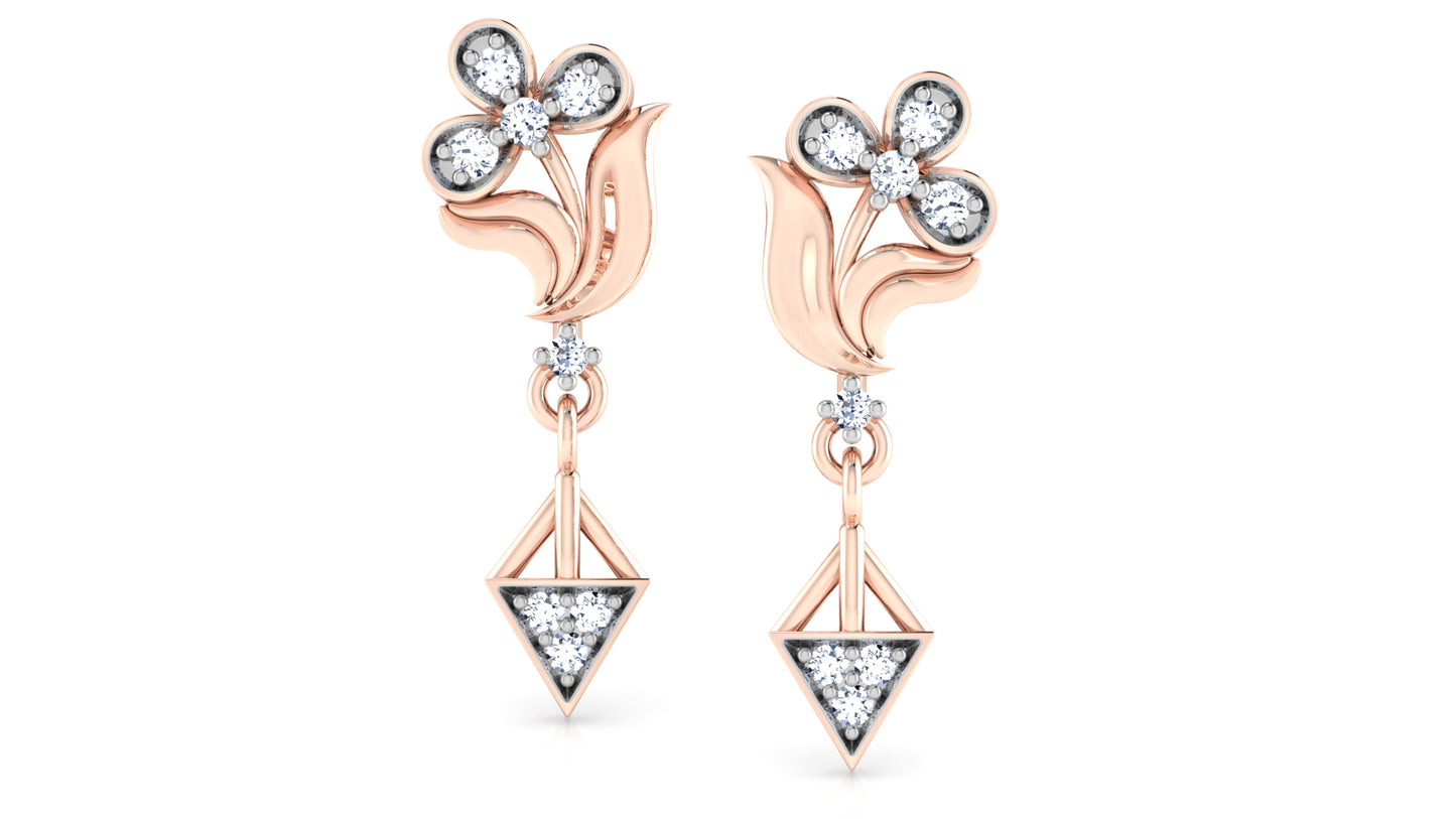  Lab Grown Diamond Rose Gold Couple Floral Design Danglers