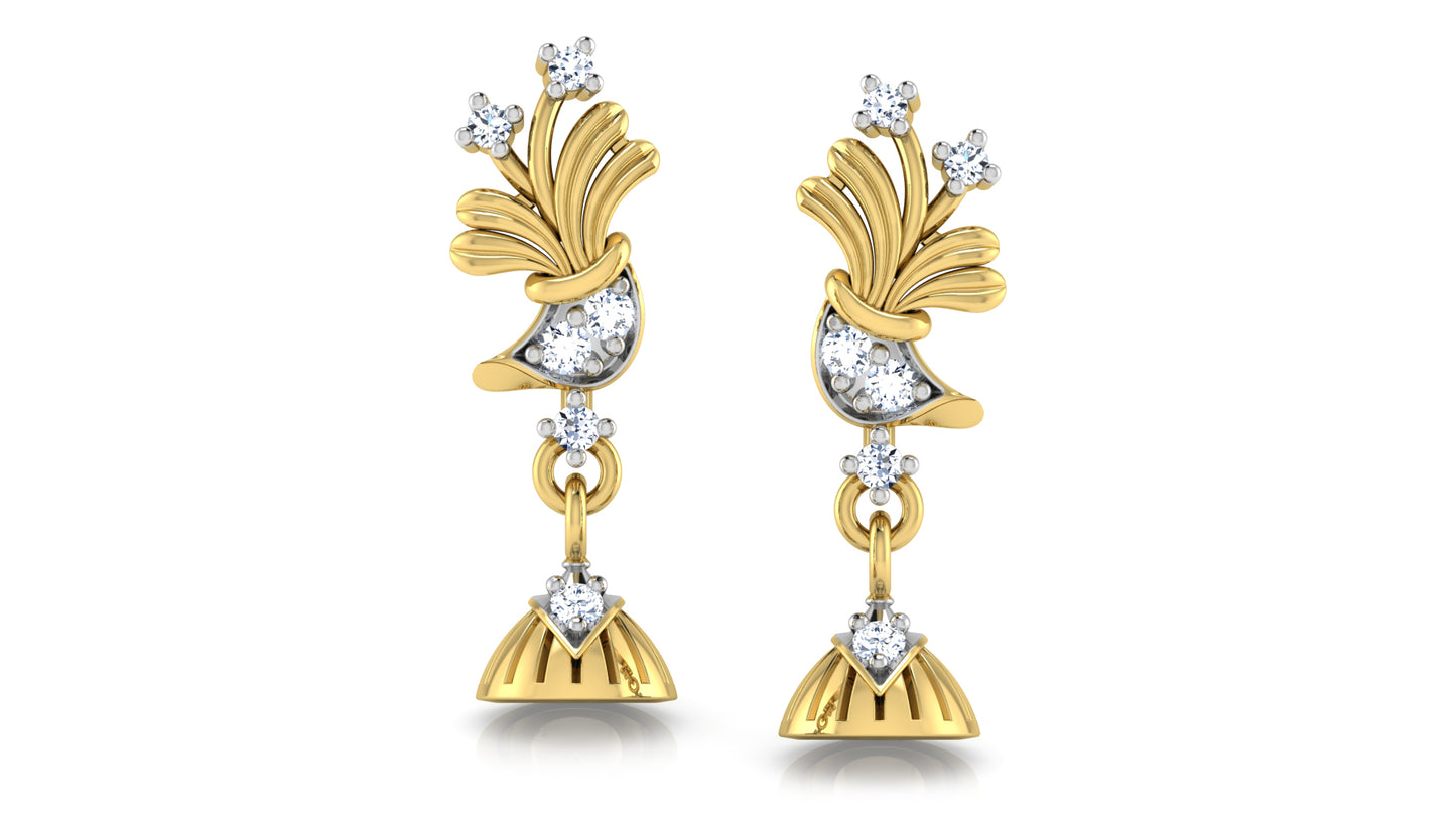 Bell Breeze Diamond Gold Danglers Exclusive Front View 