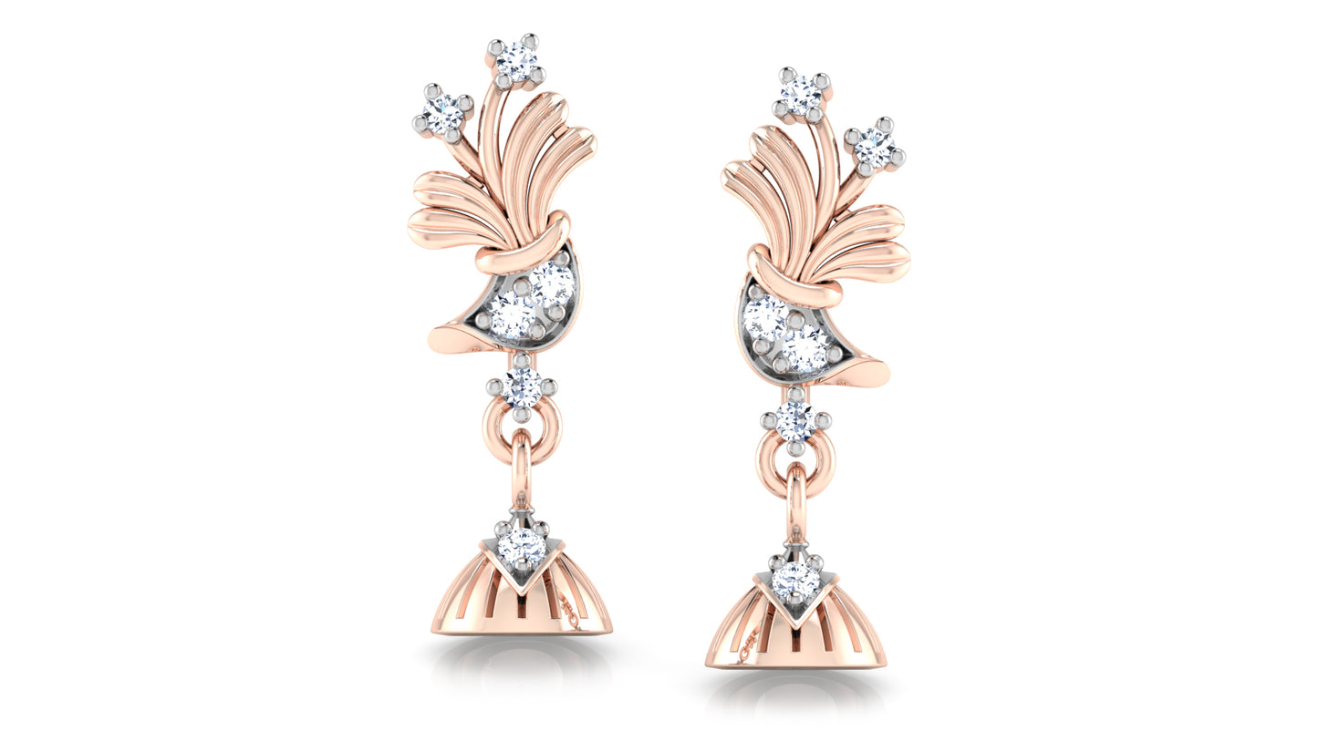 Bell Breeze Diamond Rose Gold Danglers Exclusive Front View 