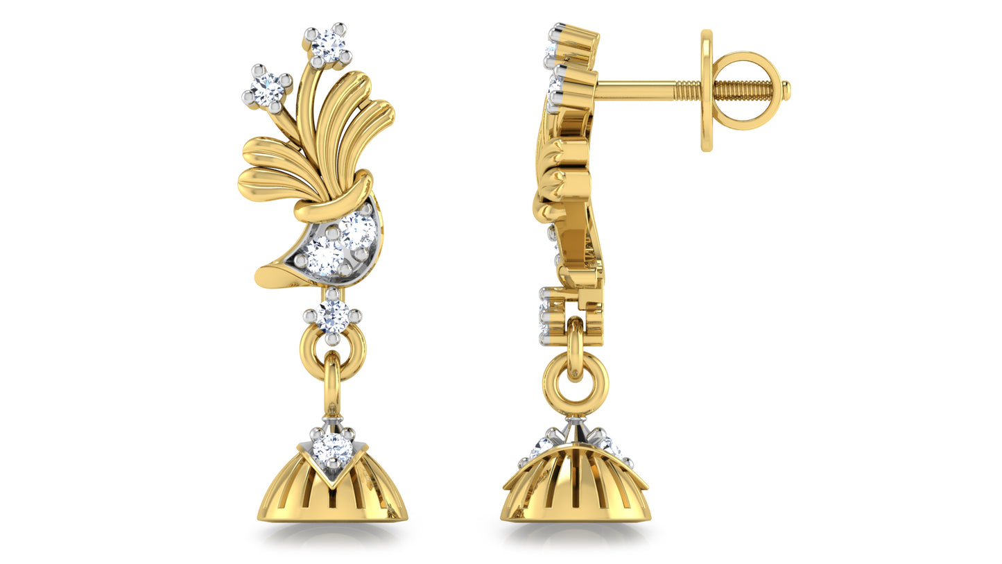 Bell Breeze Diamond Gold Danglers Front and side View 