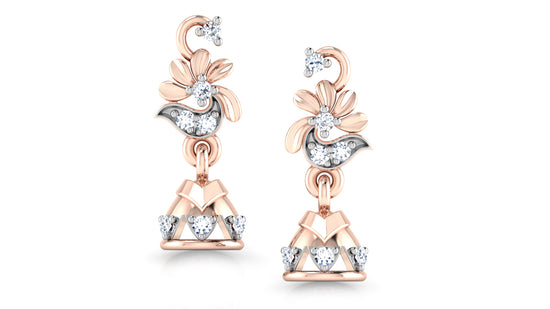 Ding Dong Lab Grown Diamond Rose Gold Danglers Front View