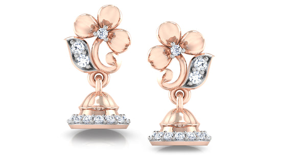 World of Bells Lab Grown Diamond Rose Gold Danglers Front View