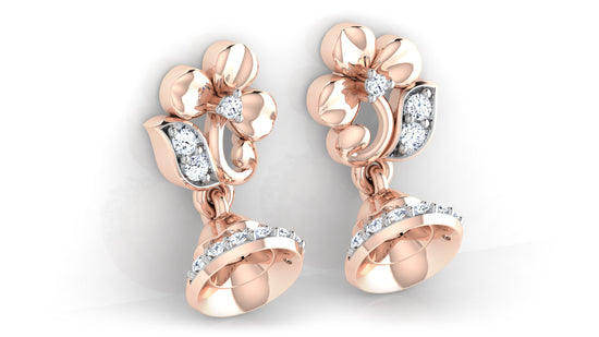 World of Bells Lab Grown Diamond Rose Gold Danglers Bottom View