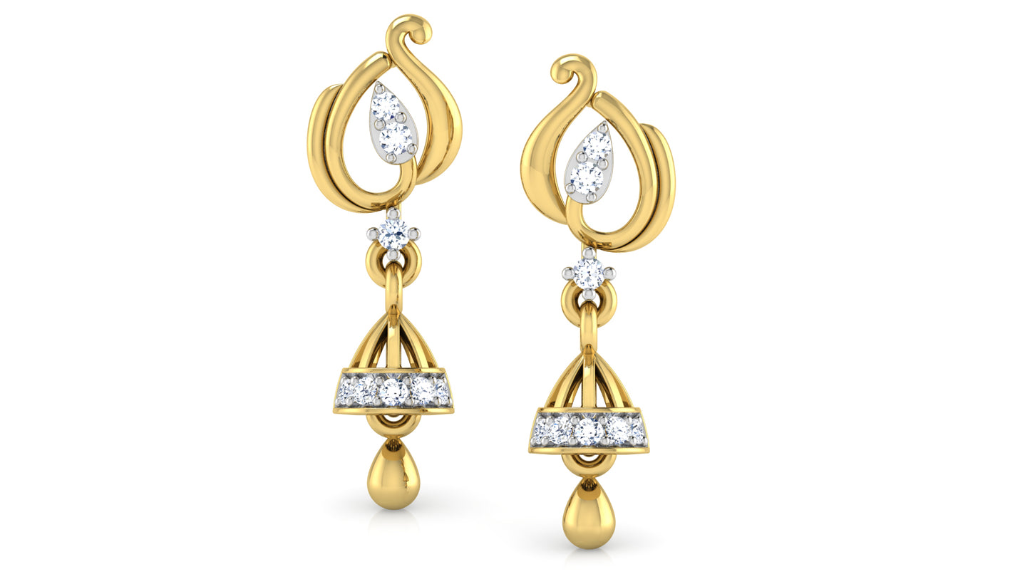 Clang Clang Artificial Diamond Gold Danglers  Front View