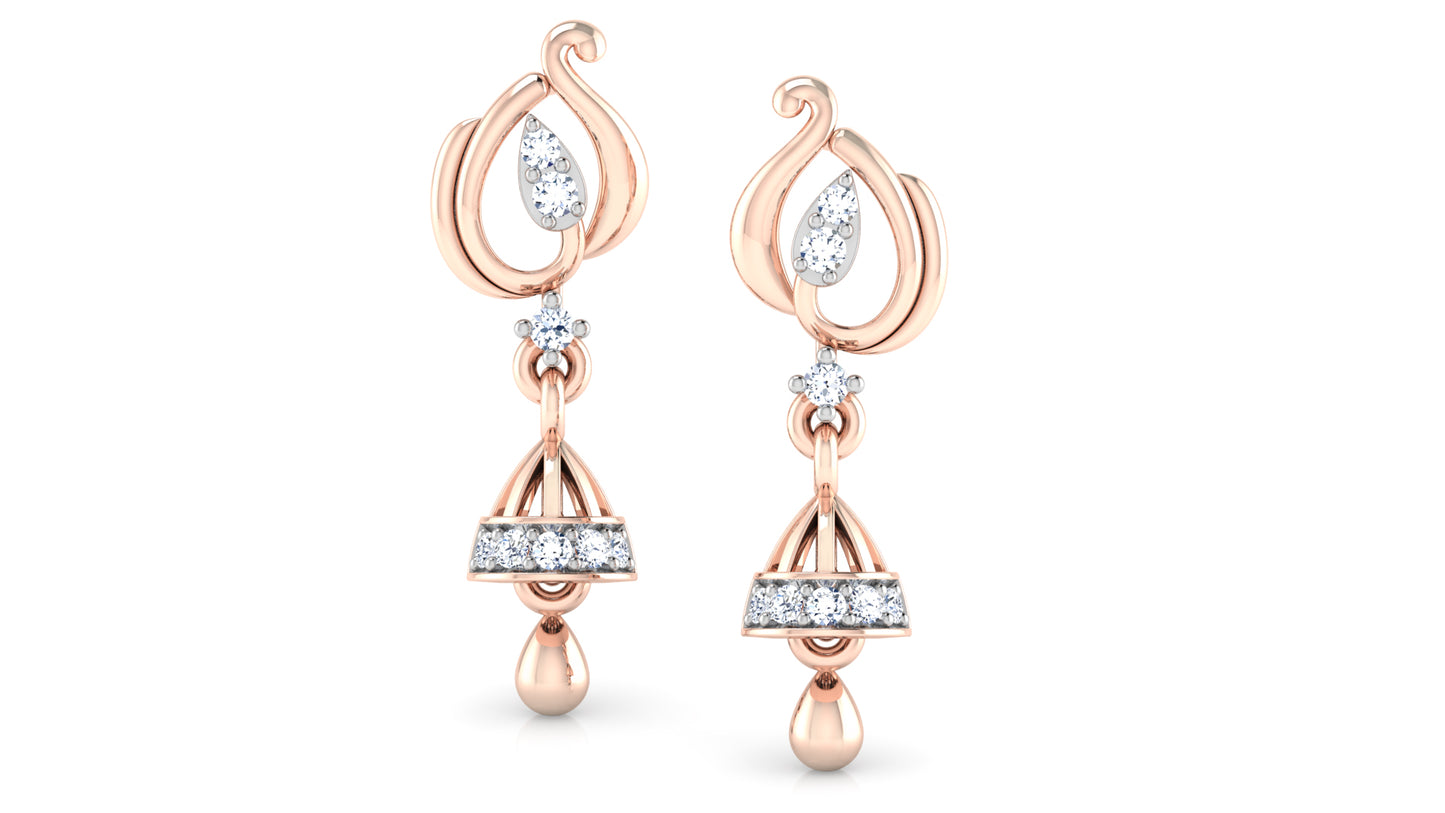 Clang Clang Artificial Diamond Rose Gold Danglers  Front View