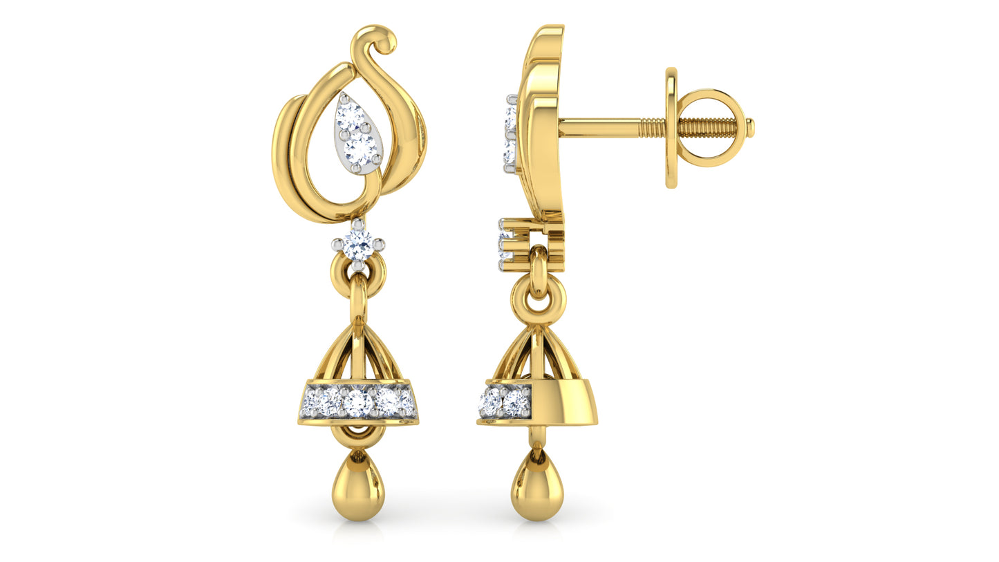 Clang Clang Artificial Diamond Gold Danglers front and side View