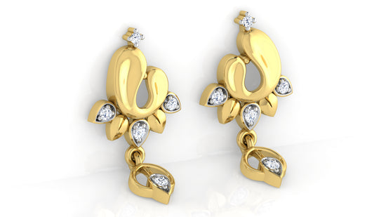 Flower Angels Lab Grown Diamond Gold Danglers  Left view