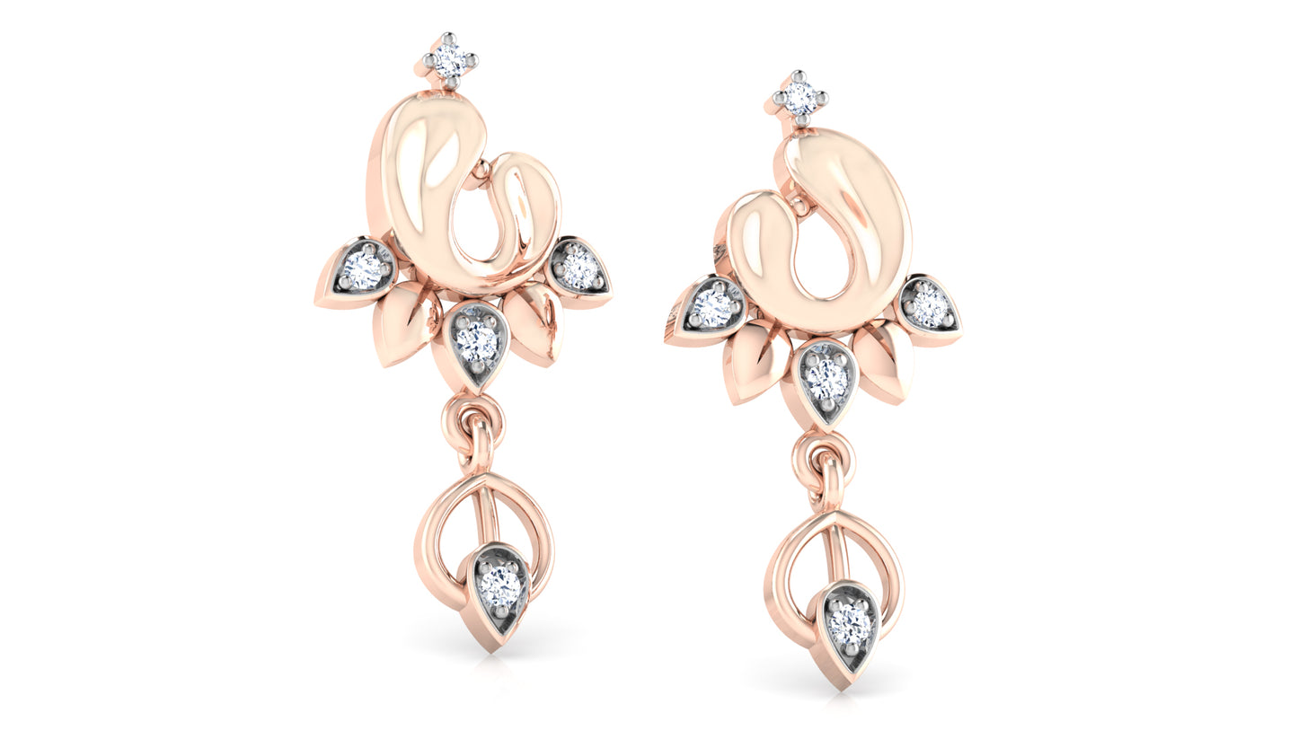 Flower Angels Lab Grown Diamond Rose Gold Danglers  Bottom view