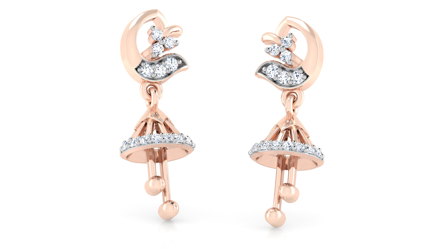 Bells Galore Lab Grown Diamond Rose Gold Danglers Bottom View