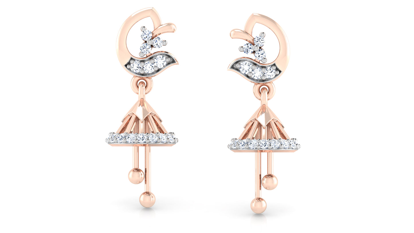 Bells Galore Lab Grown Diamond Rose Gold Danglers Front View