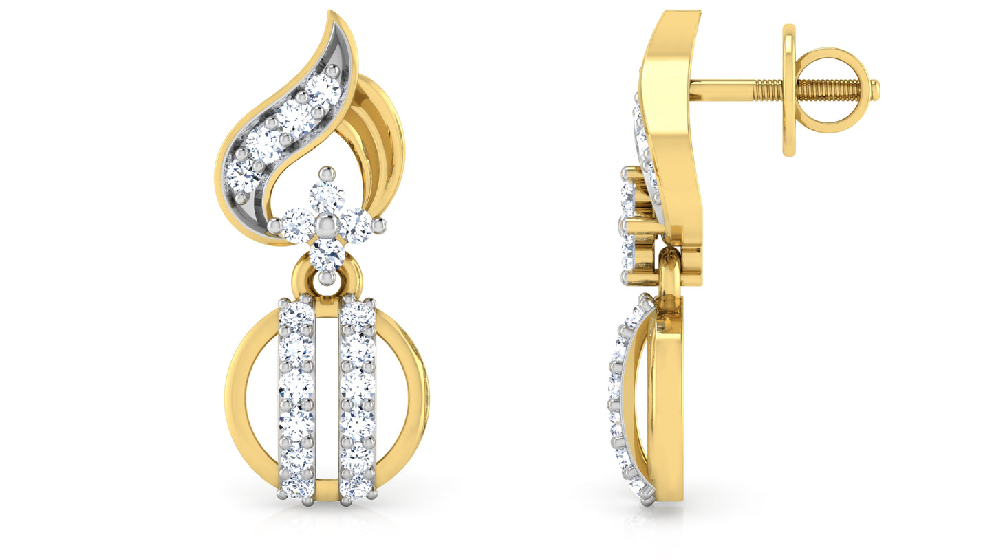 Blinga Zinga Artificial Diamond Gold Danglers Front and Side View