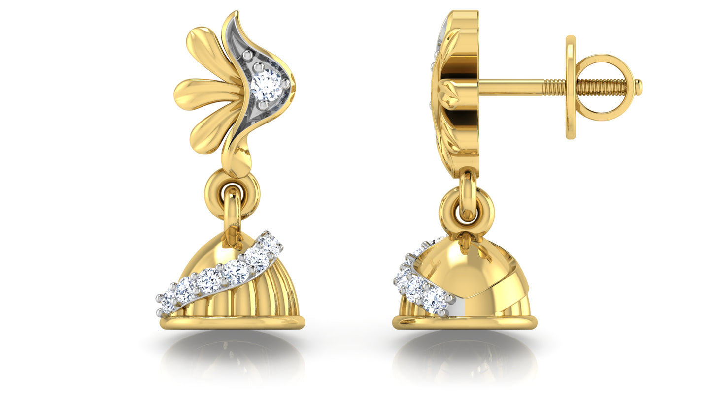 Tranquil Bells Lab Grown Diamond Jewelry  Gold Danglers Front and Side View