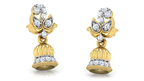 Bells Synthetic Diamond Gold Danglers  Lower View