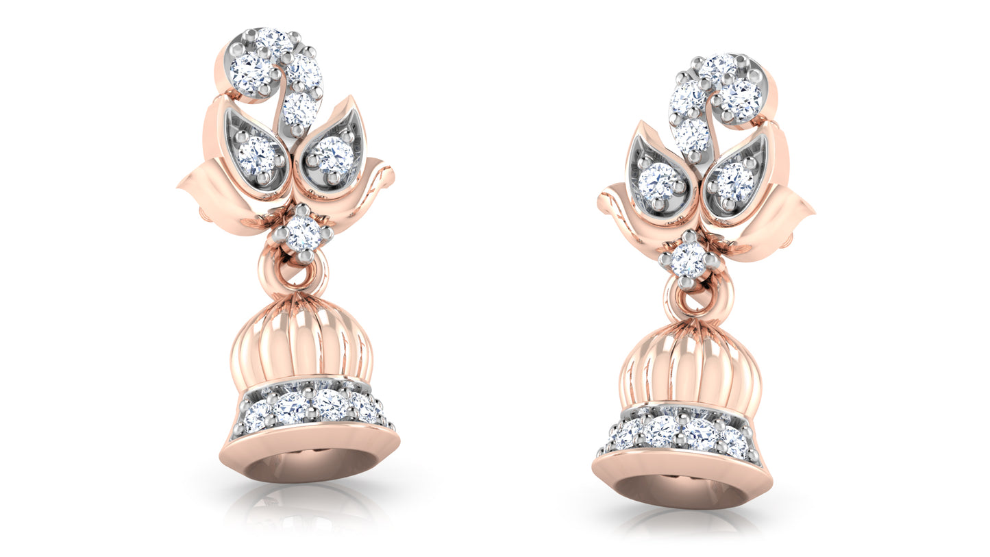 Bells Synthetic Diamond Rose Gold Danglers Lower View