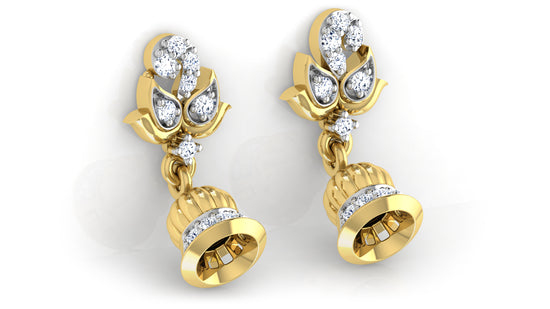 Bells Synthetic Diamond Gold Danglers Bottom View