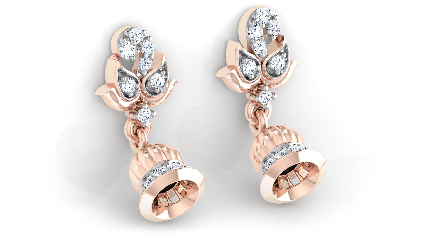 Bells Synthetic Diamond Rose Gold Danglers Bottom View