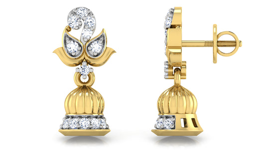 Bells Synthetic Diamond Gold Danglers Front and Side view