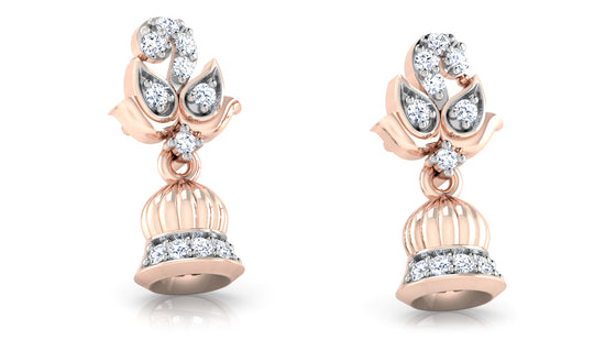 Stylish Bells Synthetic Diamond Rose Gold Danglers Bottom View