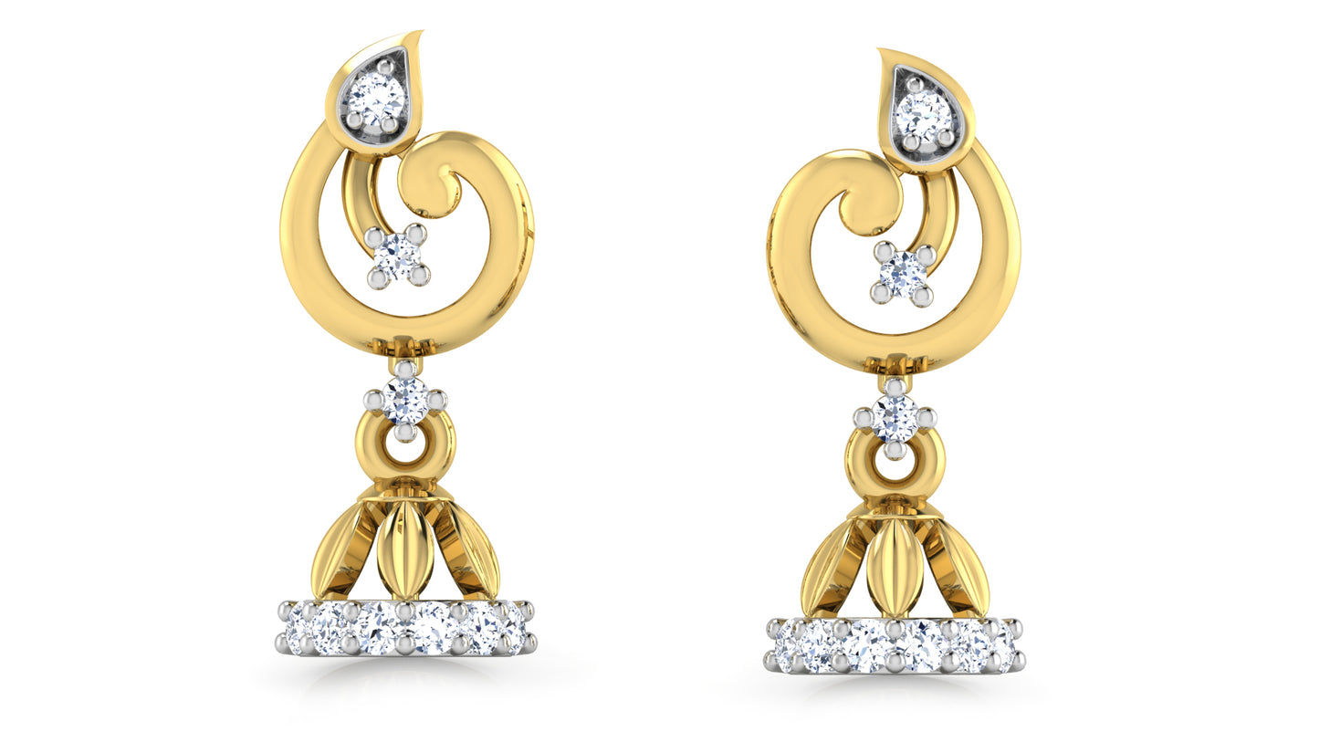 Beauty of Bell Fantasy Lab Grown Diamond Gold Danglers. 