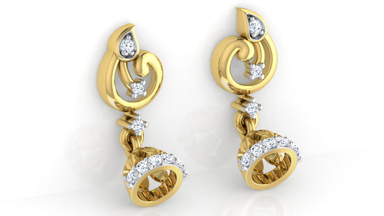 Beauty of Bell Fantasy Lab Grown Diamond Gold Danglers. Left Side view