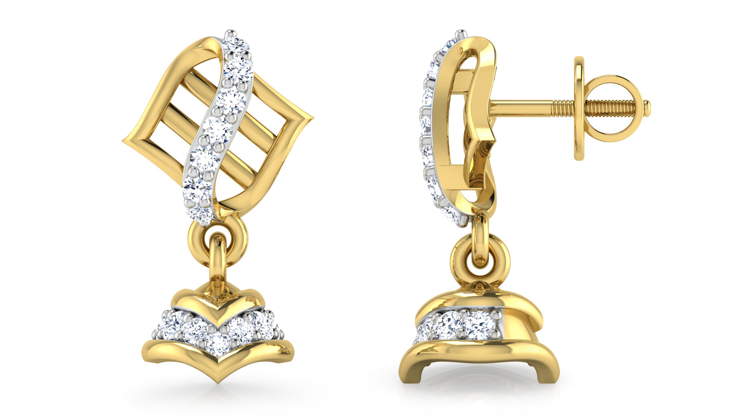 Hearty Bells Lab-Grown Diamond Gold Danglers Front and Side view