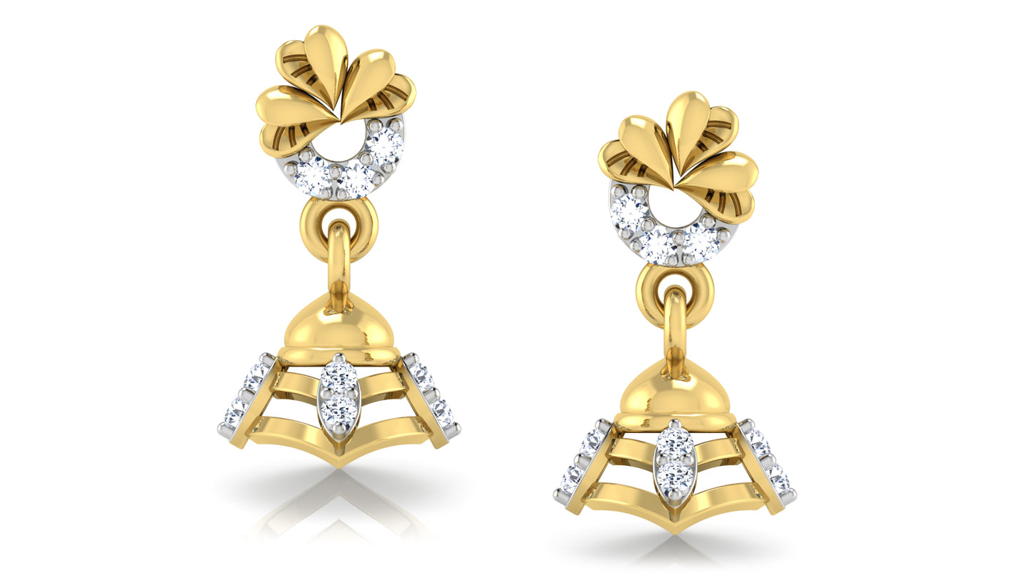 Bell Age Lab-Grown & Synthetic Diamond Gold Danglers Front View