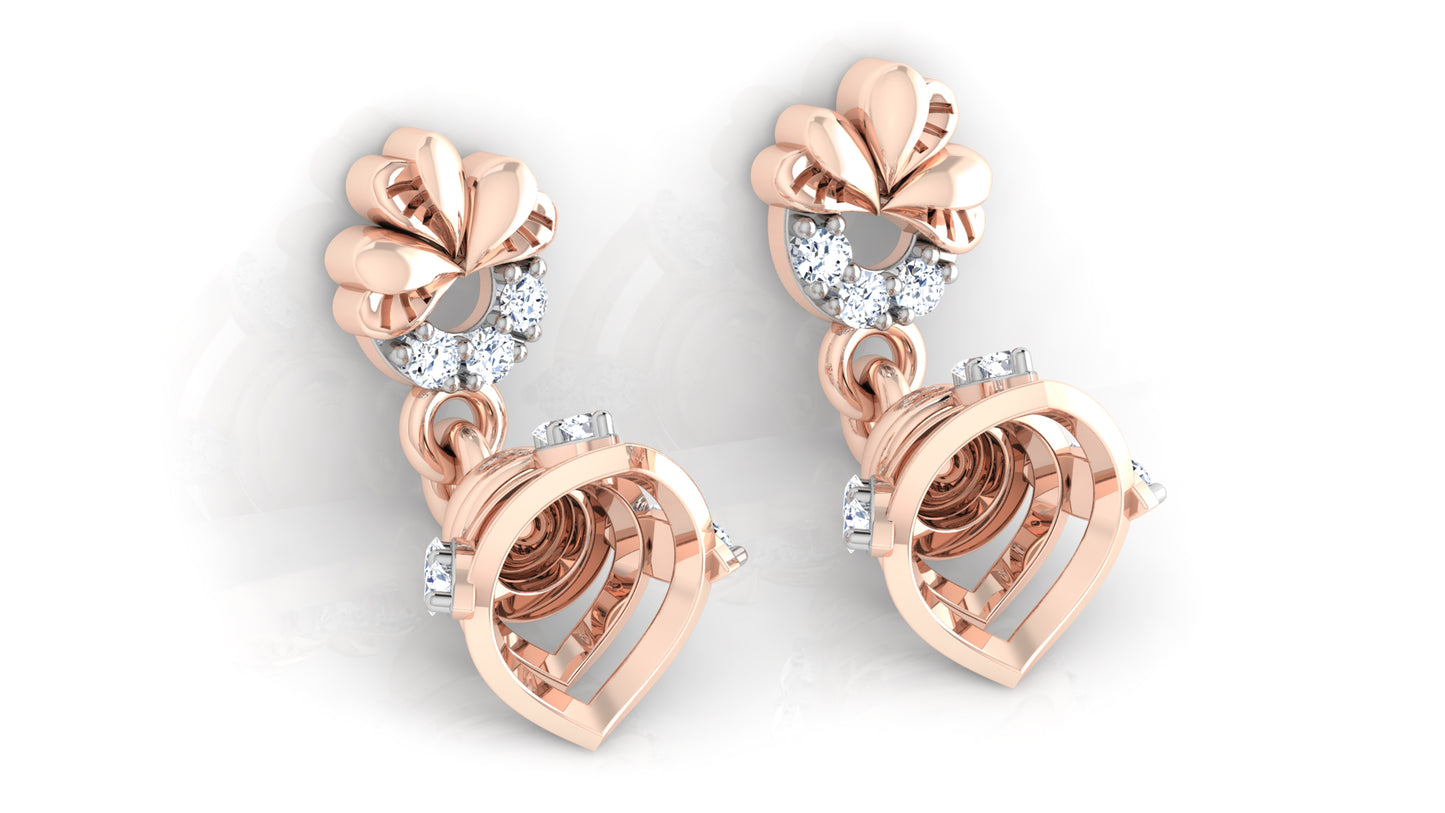 Bell Age Lab-Grown & Synthetic Diamond Rose Gold Danglers Front View