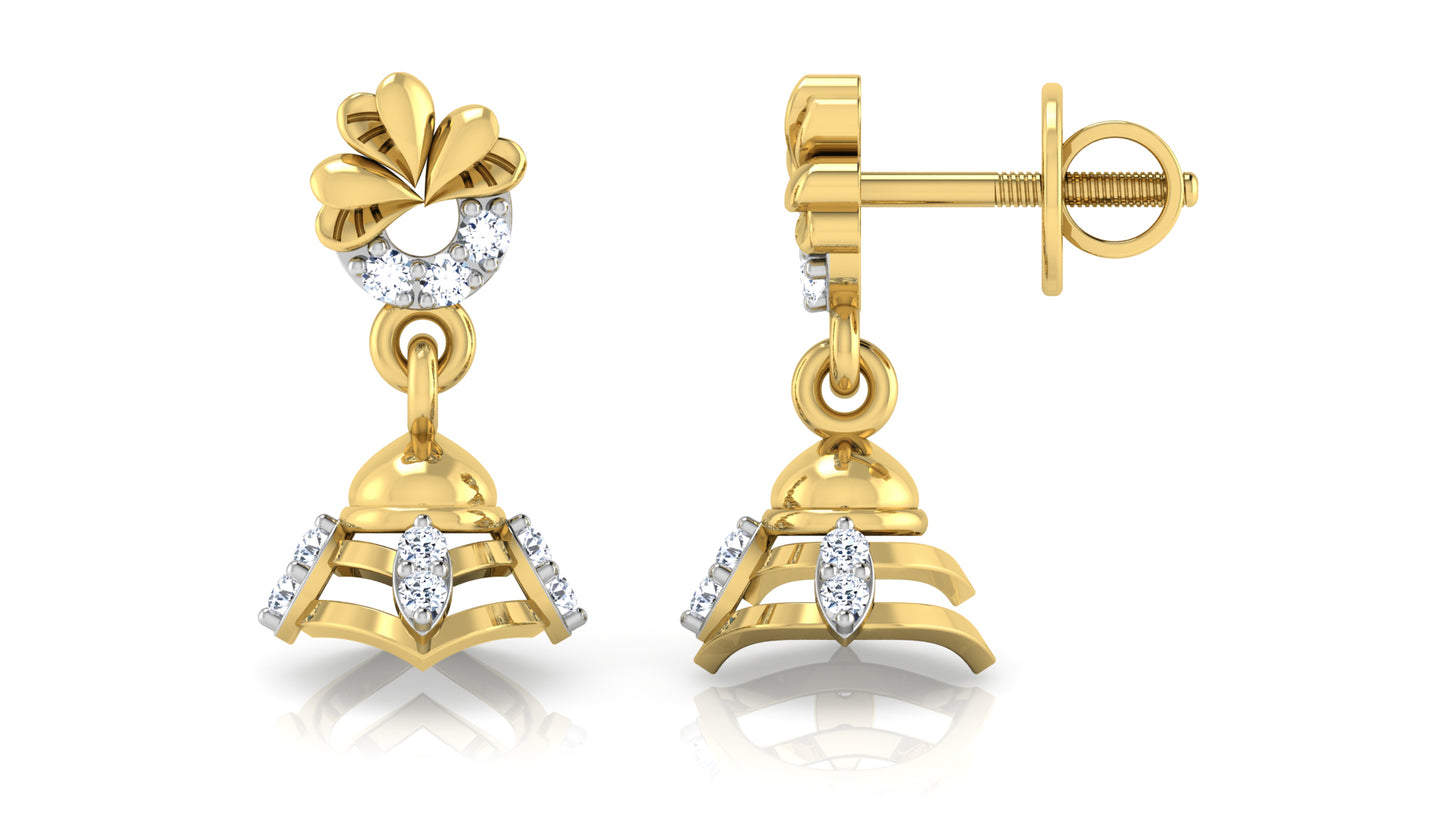 Bell Age Lab-Grown & Synthetic Diamond Gold Danglers Front and Side View