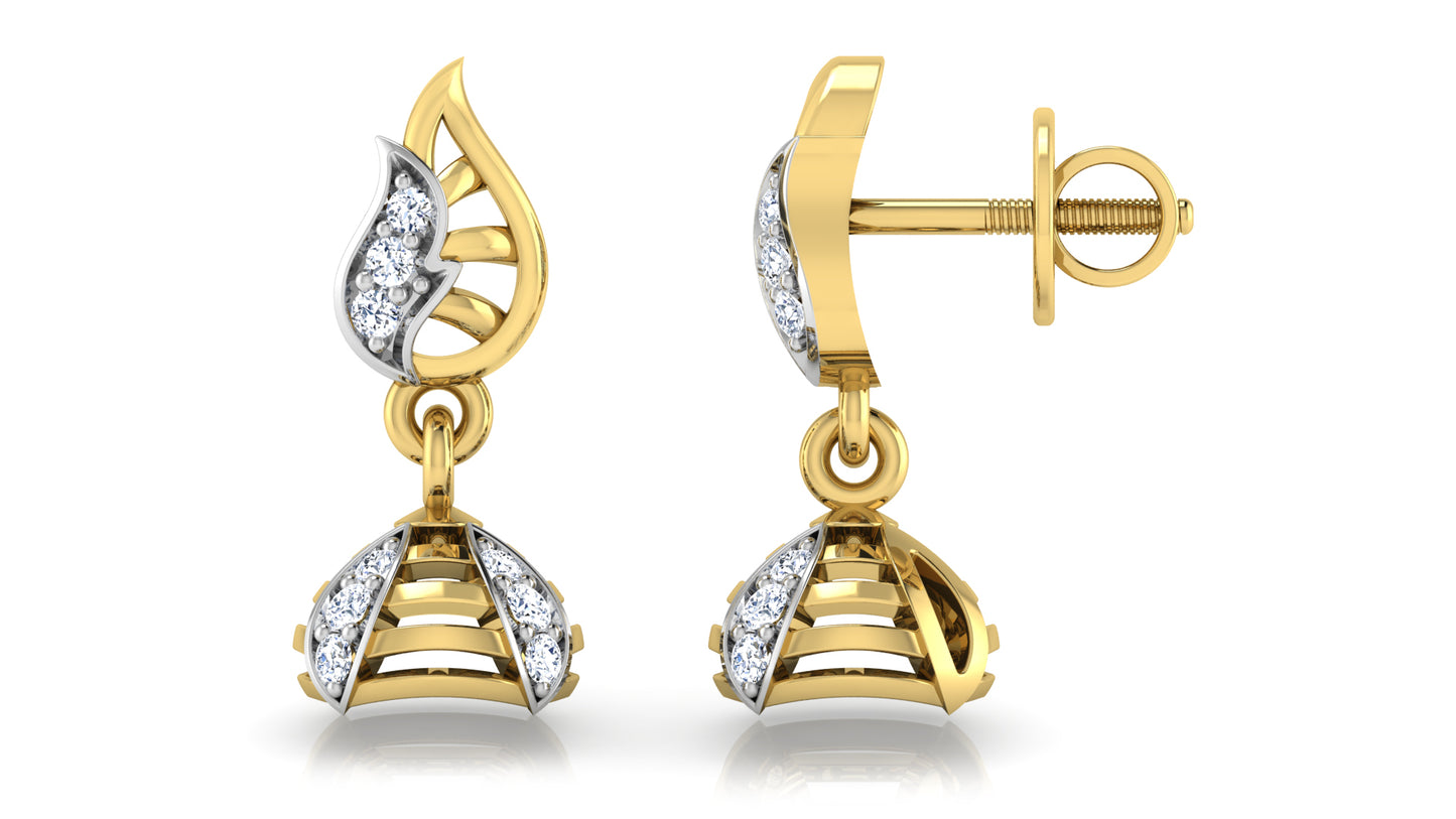 Delicate Tracery Lab-Grown Diamond Front and side view Gold Danglers