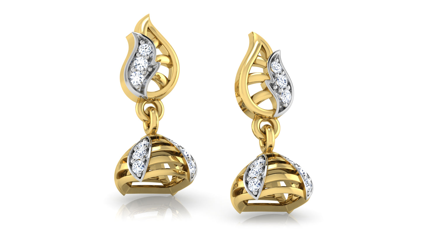 Delicate Tracery Lab-Grown Diamond bottom view Gold Danglers